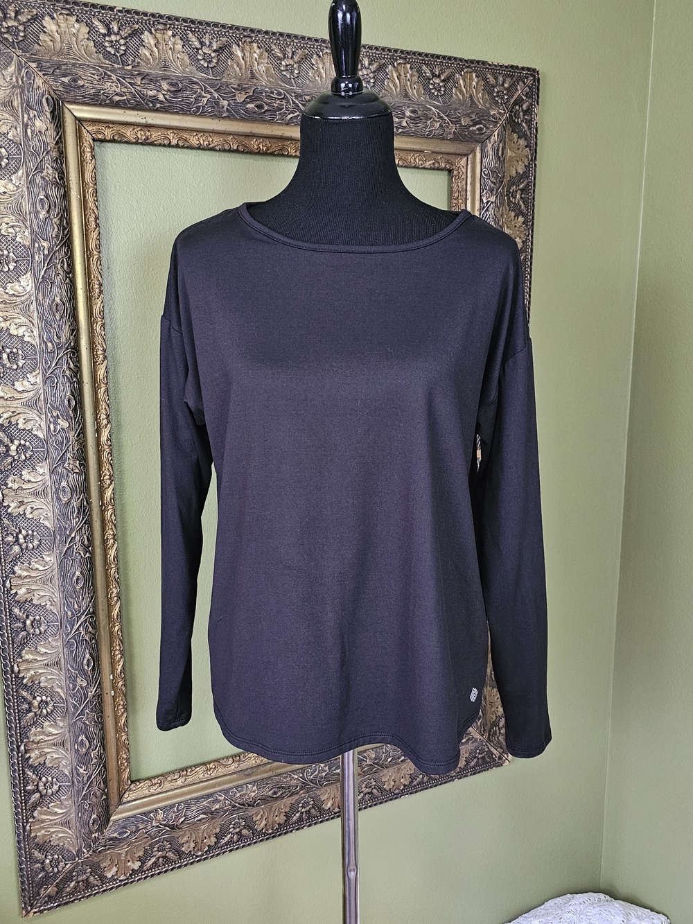 Zelos Black Long Sleeve Activewear Workout Top Relaxed Fit Size Medium